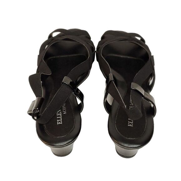 Ellen Tracy Slingback Wedge Sandal 8 Black Strappy Criss Cross Open Toe - Picture 5 of 8